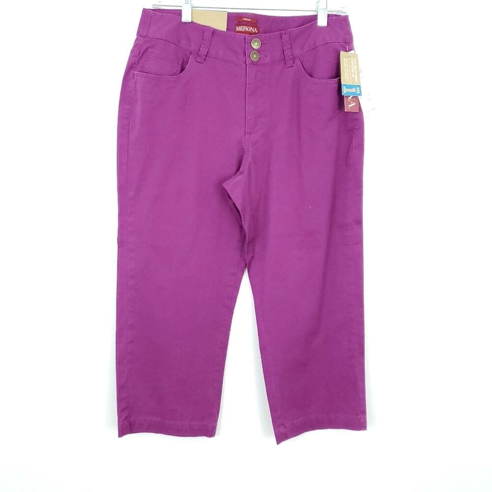 NEW Womens Merona Purple Crop Pants size 6 midrise Stretch WaistbandW